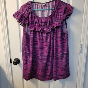 LuLaRoe Pink and Purple Ruffle Blouse